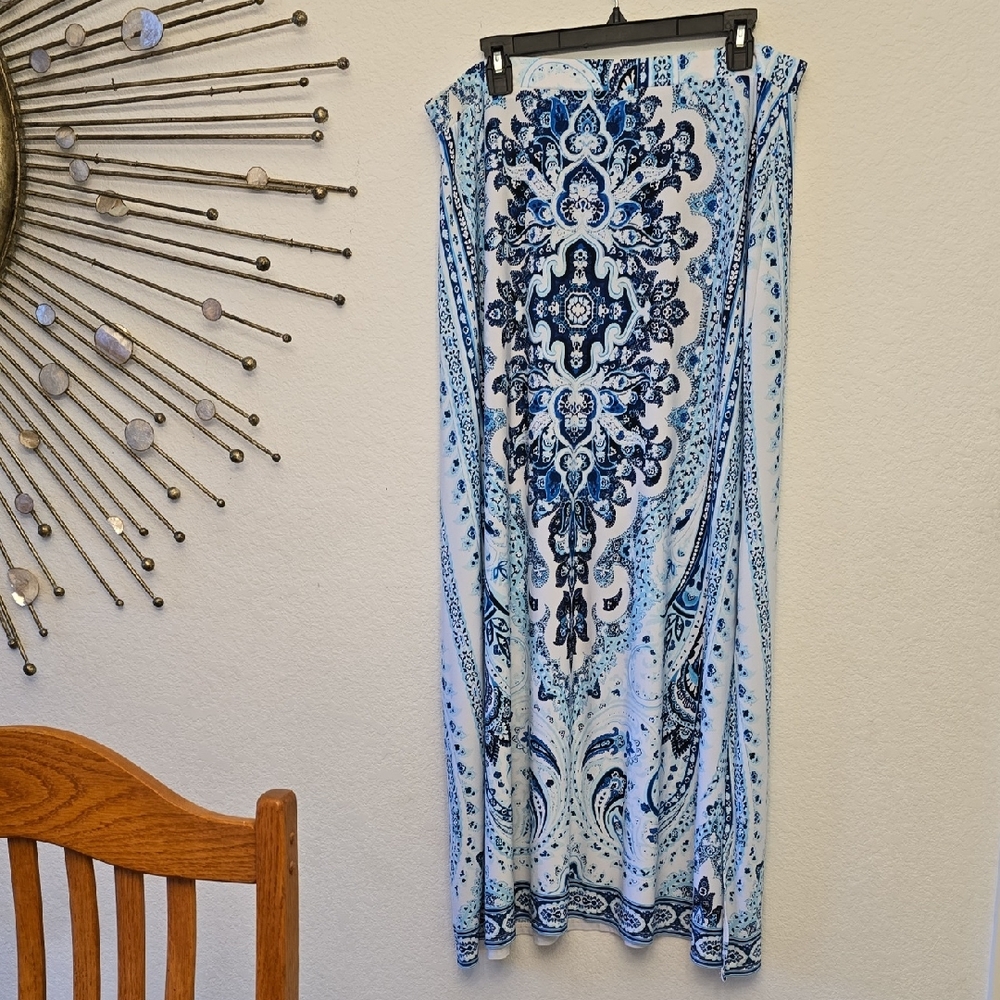 Joan Vass Blue and White Patterned Pencil Skirt